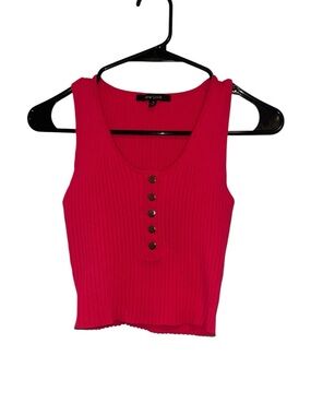 Women's Pink Ribbed Button-Front Cropped Tank
